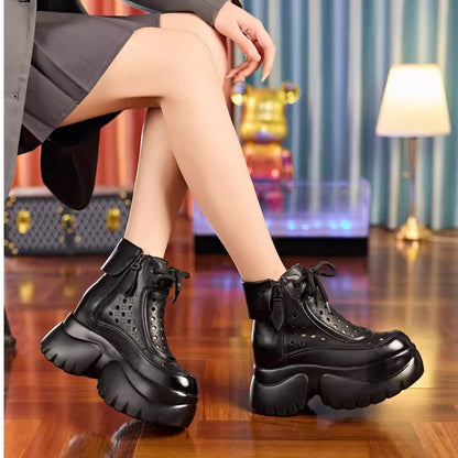 Hollow thick sole air cushion elastic women's boots