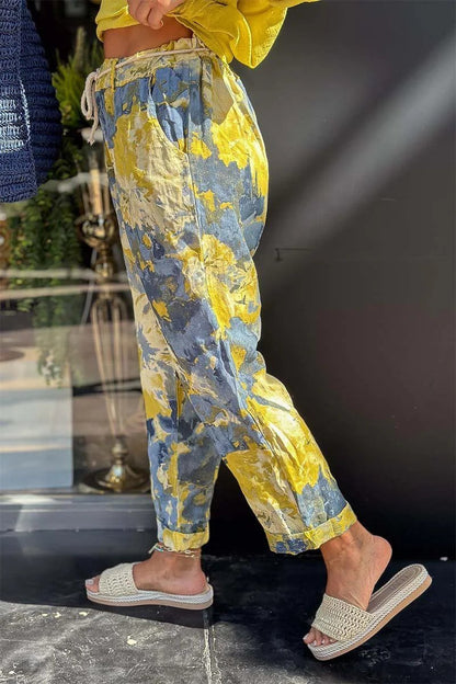 Drawstring elastic casual tie-dye loose trousers