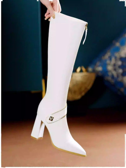 Women's zippered thick heel boots