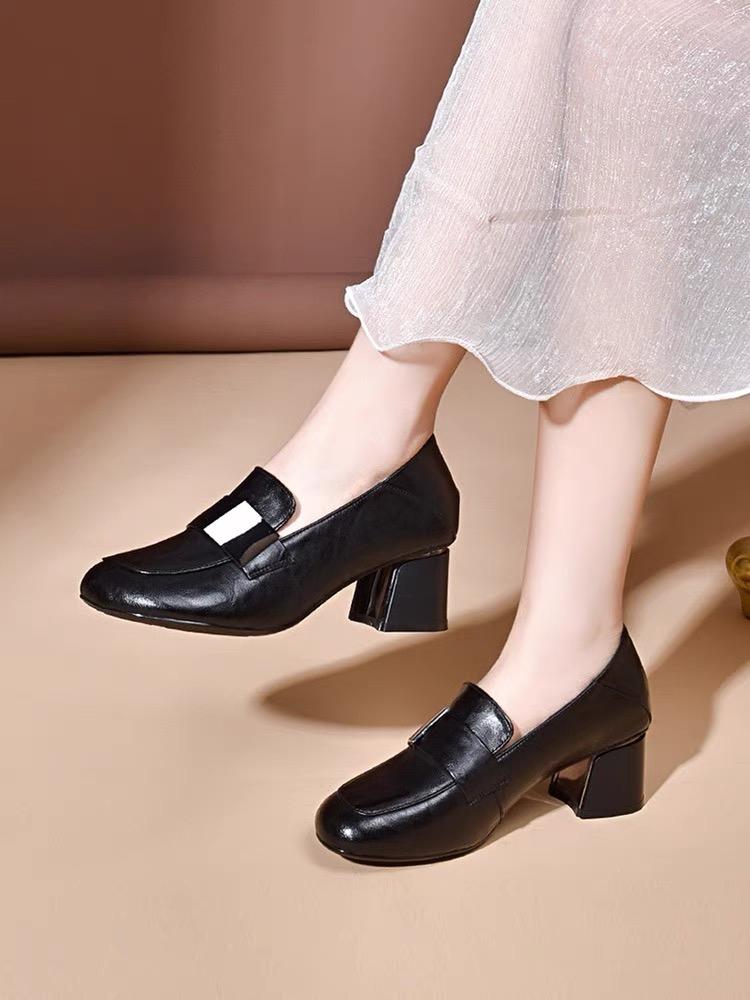 100% genuine leather soft sole low heel leather shoes