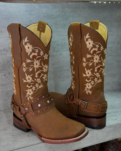 Fashionable retro Martin boots with pattern embroidery mid-calf boots