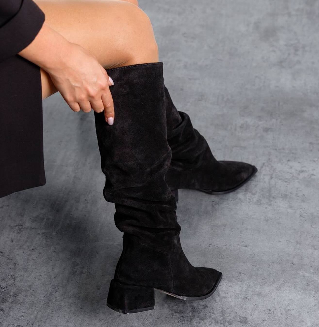 Natural Warm Soft Leather Block Heel Low Heel Boots