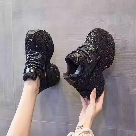 Women's height increasing fashion rhinestone sneakers