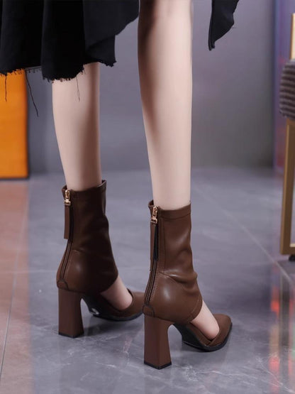 2024 fashionable thick heel leather shoes high heels