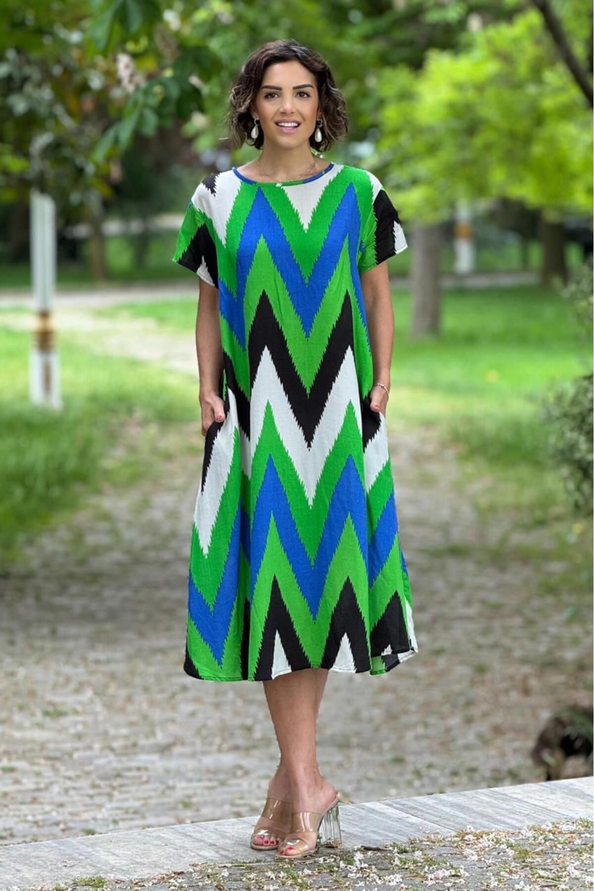 Geometric cotton long skirt-with big pockets