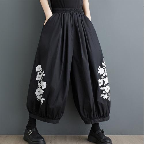 Embroidered elasticated wide-leg pants