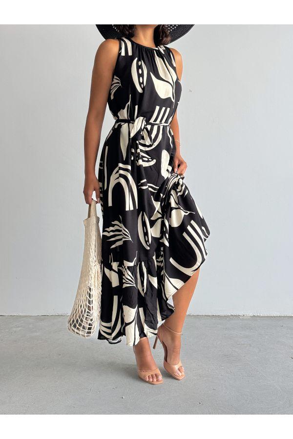 Black and white dress with ruffled skirt