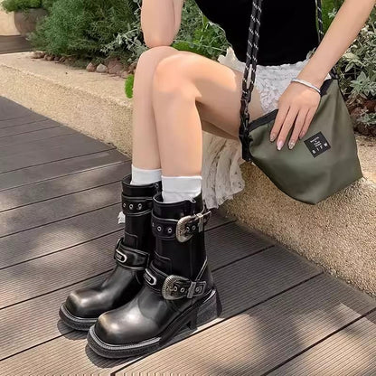 Retro soft sole heighten Martin boots mid-calf boots