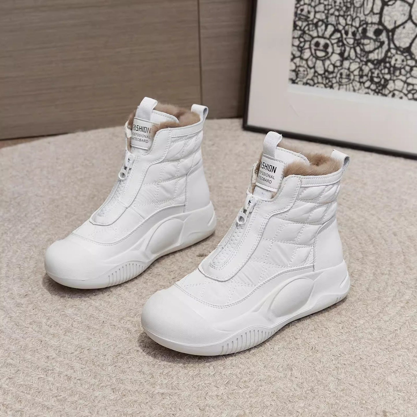 Women's waterproof fleece zippered ankle boots