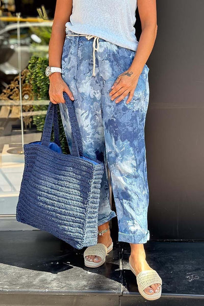 Drawstring elastic casual tie-dye loose trousers