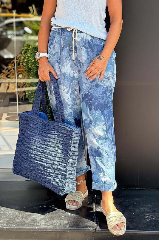 Drawstring elastic casual tie-dye loose trousers