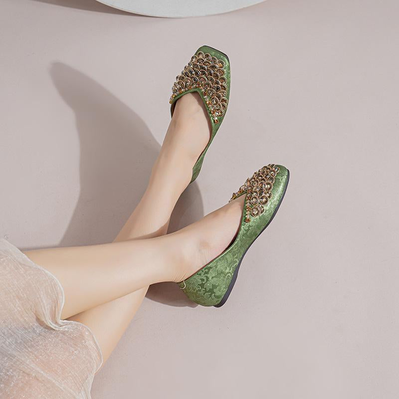 Silk diamond-encrusted soft-soled non-slip anti-abrasion leather shoes