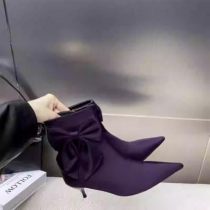 Pointed toe French bow women's short boots