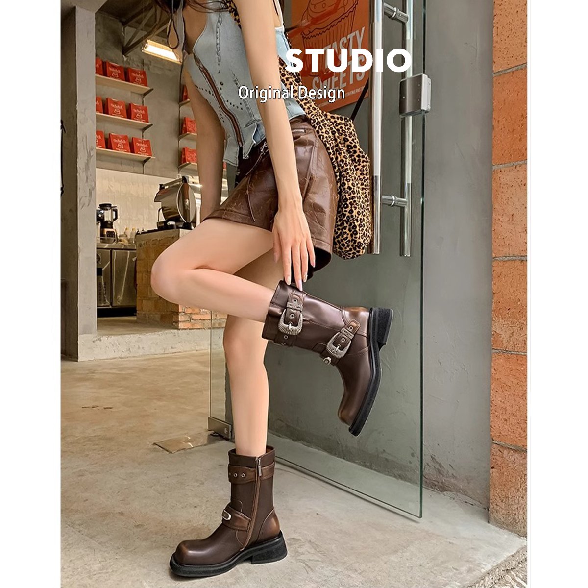 Retro soft sole heighten Martin boots mid-calf boots