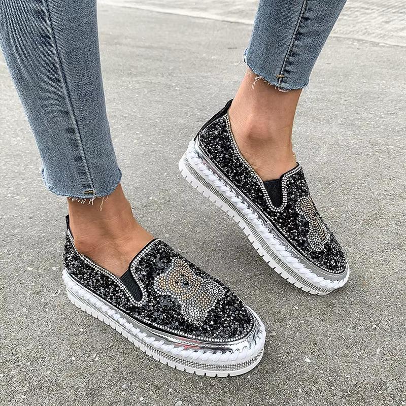 Bear rhinestone casual shoes flat shoes