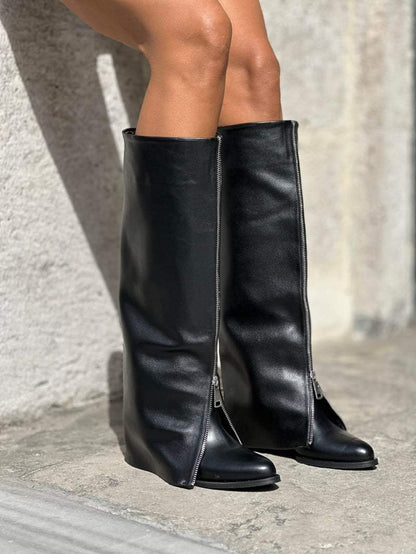 Women's black zip-up boots