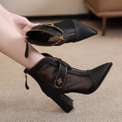 Spun spliced zipper block heel high heels-7cm