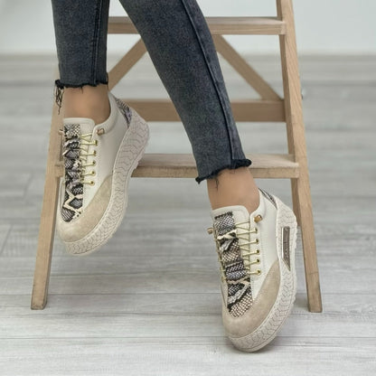 Lace-up stretch snakeskin leather loafers