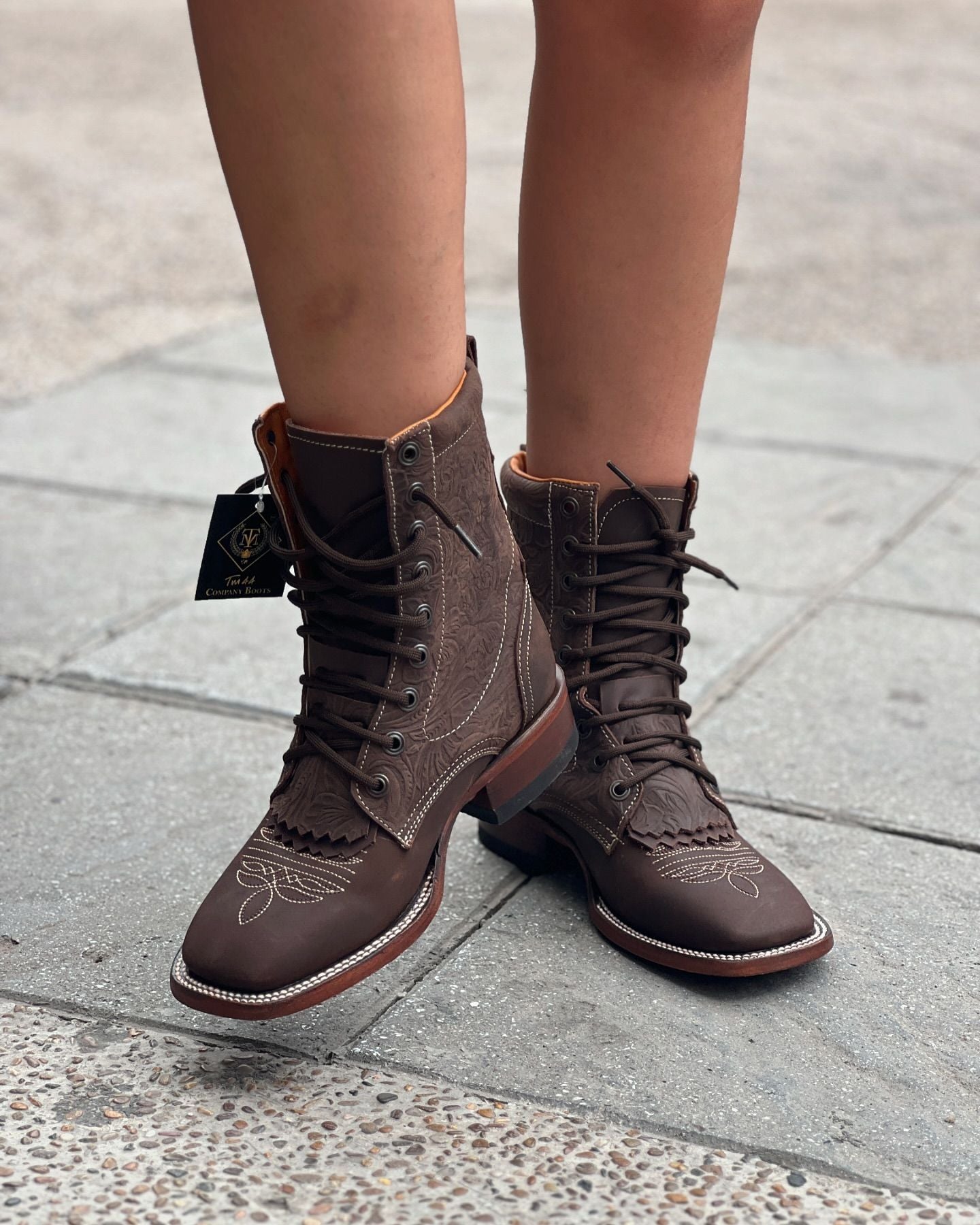 Brown embroidered patchwork irregular pattern short boots