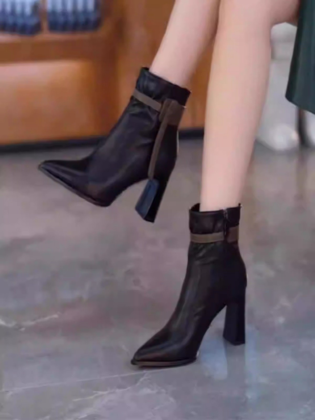 Genuine leather low heel thick heel women's boots