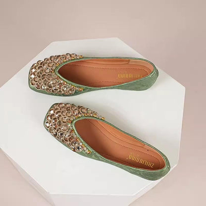 Silk diamond-encrusted soft-soled non-slip anti-abrasion leather shoes