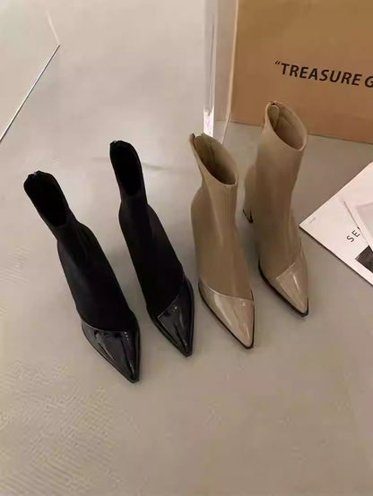 Women's pointed toe chunky heel ankle boots