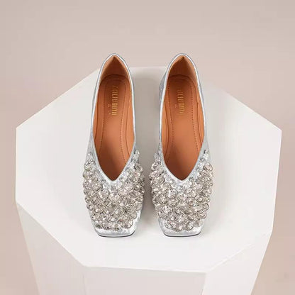 Silk diamond-encrusted soft-soled non-slip anti-abrasion leather shoes