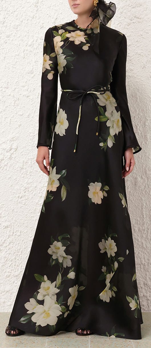 Camellia flower black long dress