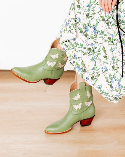 Green butterfly pattern women's short boots