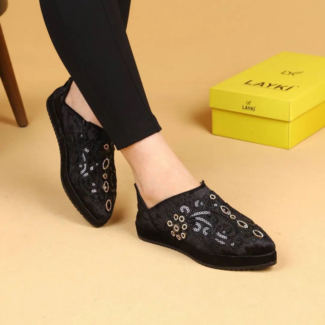 Sequin embroidery elastic ladies no shoes casual shoes