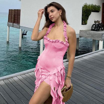 Fashion Sexy Halter Neck Irregular Dress