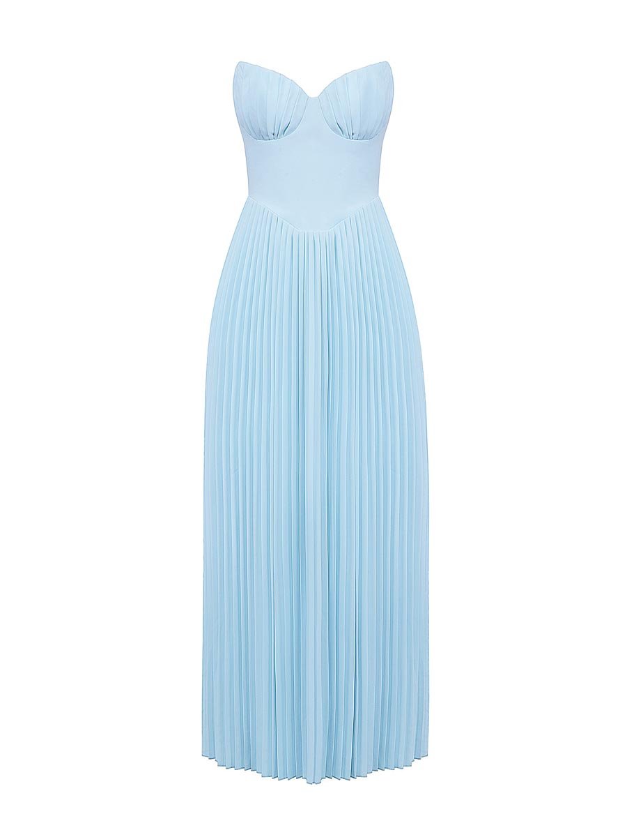 Strappless Party Pleated Maxi Dress