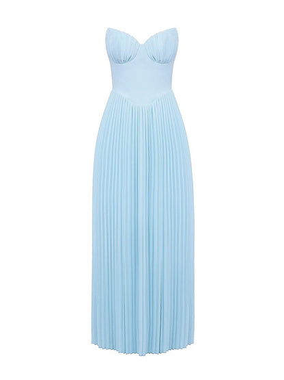 Strappless Party Pleated Maxi Dress