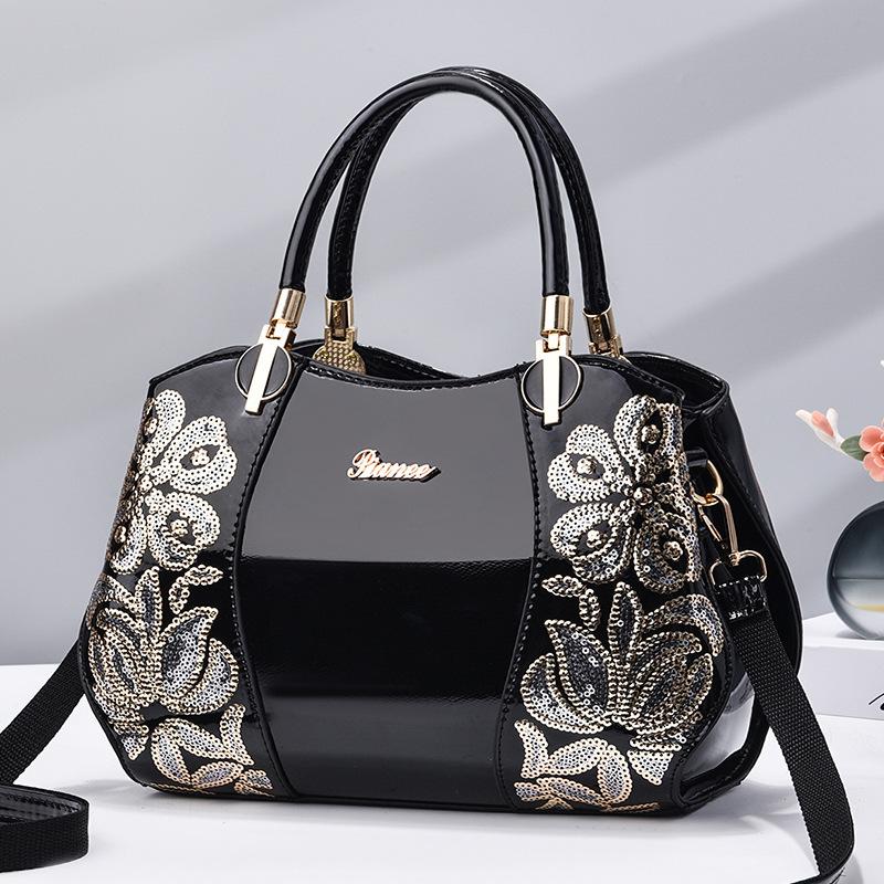 Large capacity embroidered handbag