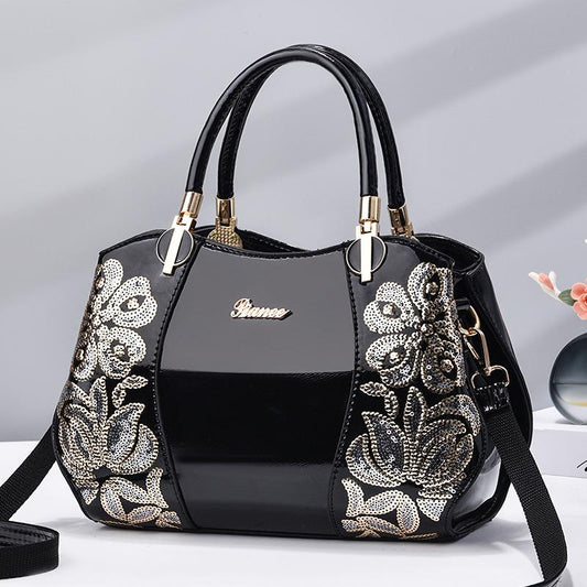 Large capacity embroidered handbag