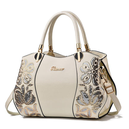 Large capacity embroidered handbag