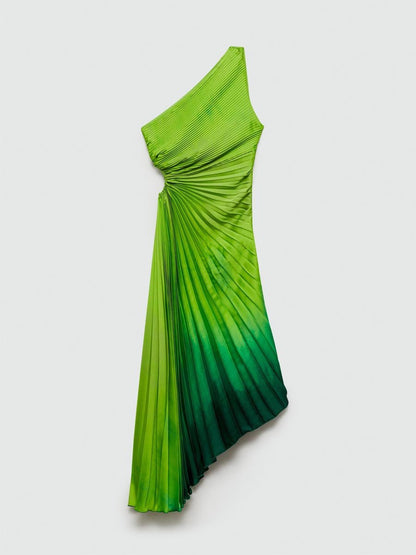 Asymmetrical One Shoulder Pleated Dress