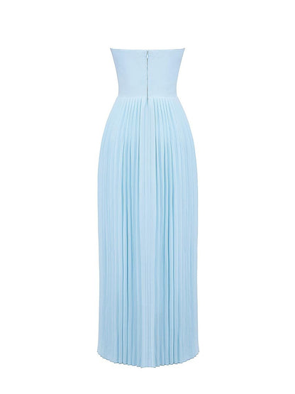 Strappless Party Pleated Maxi Dress