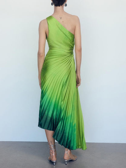 Asymmetrical One Shoulder Pleated Dress