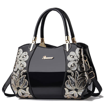 Large capacity embroidered handbag