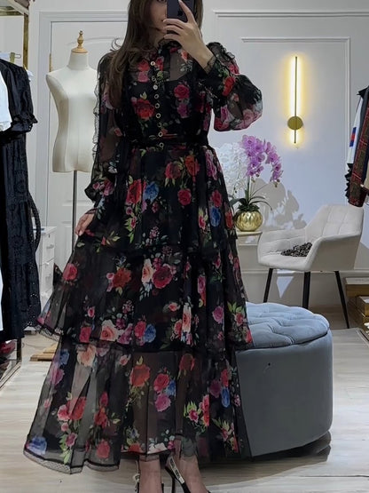 Lace floral long dress