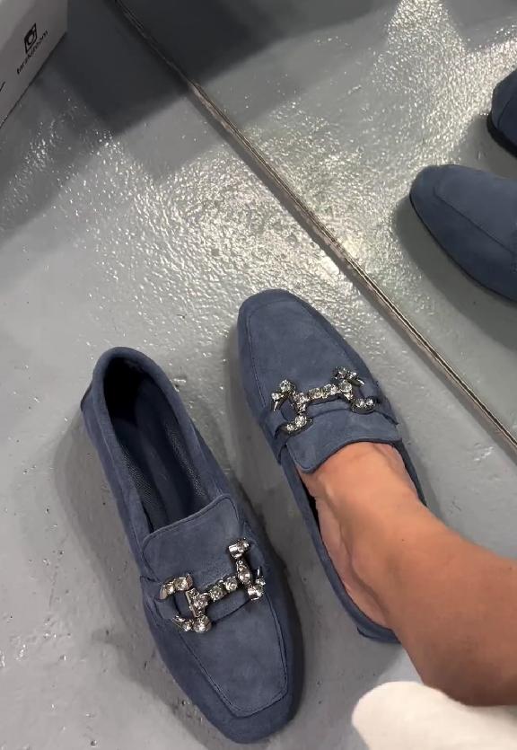 Dark blue diamond loafers