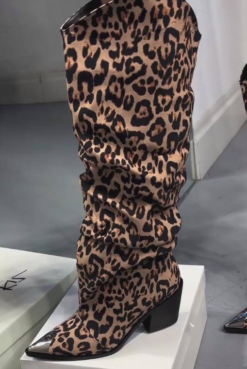 Leopard print high boots