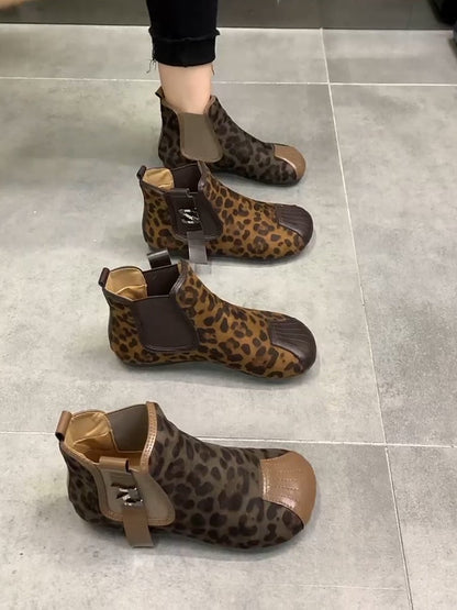 Leopard print soft sole women's boots