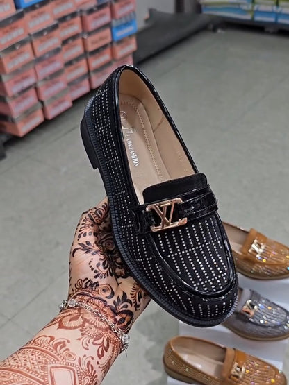 Diamond-encrusted women's loafers with arch support