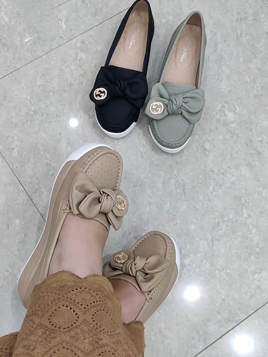 Genuine leather soft-soled bow flats