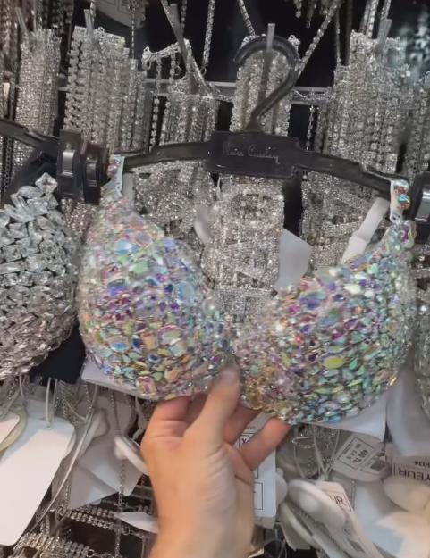 Diamond-encrusted colorful large crystal bra