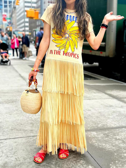 Fringed Printed Maxi Dress