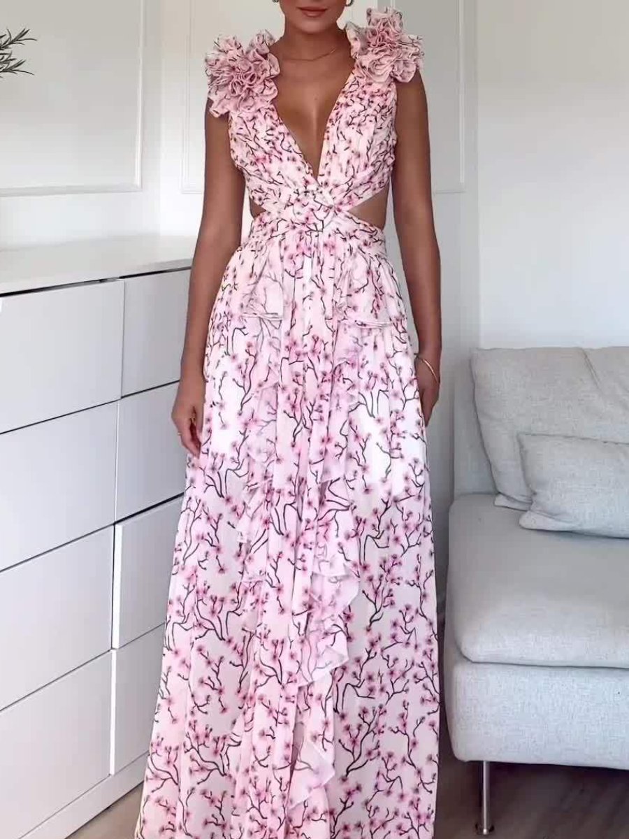 Fashion Print Backless Sexy Sling Dress