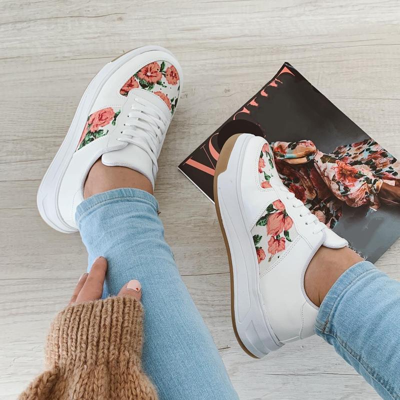 Women's Rose Floral Casual Sneakers